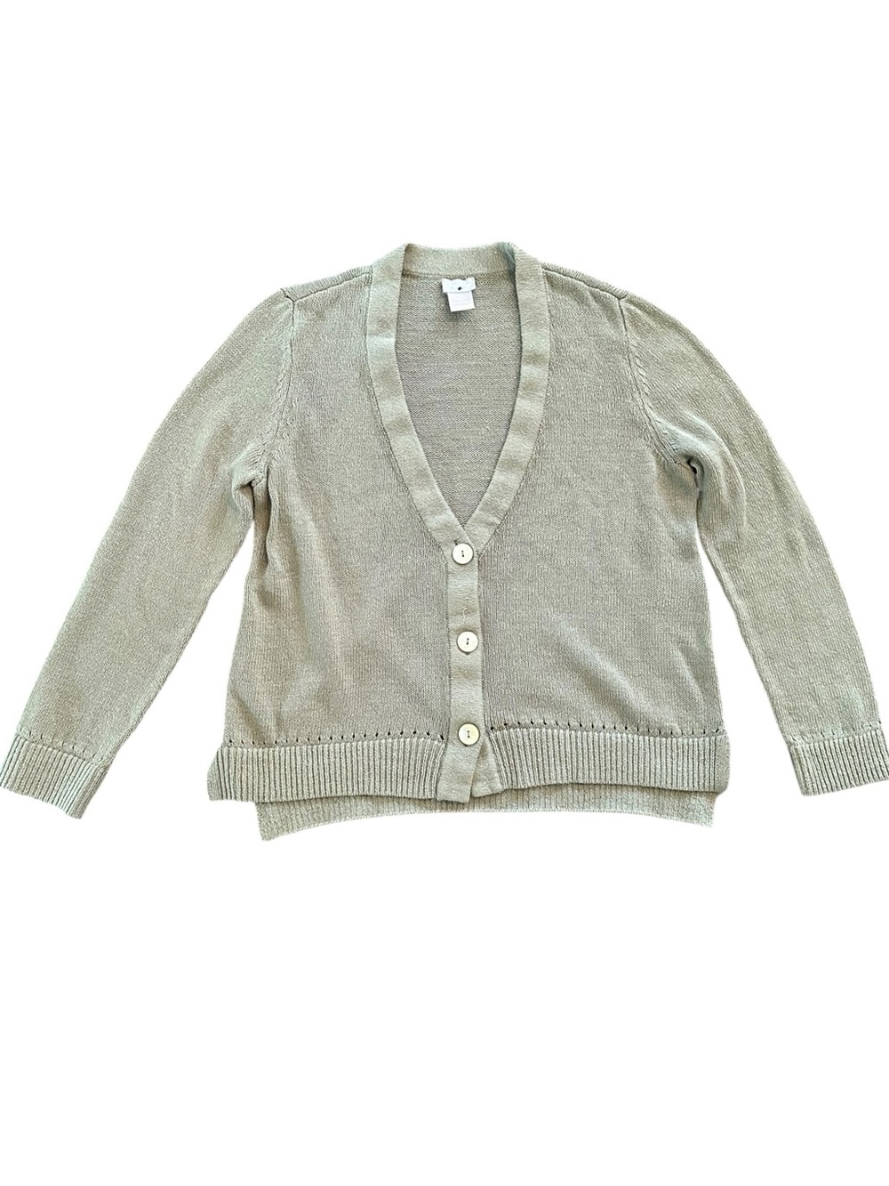 CHICO’S sage green cotton/linen blend cardigan sweater size 1 (medium)